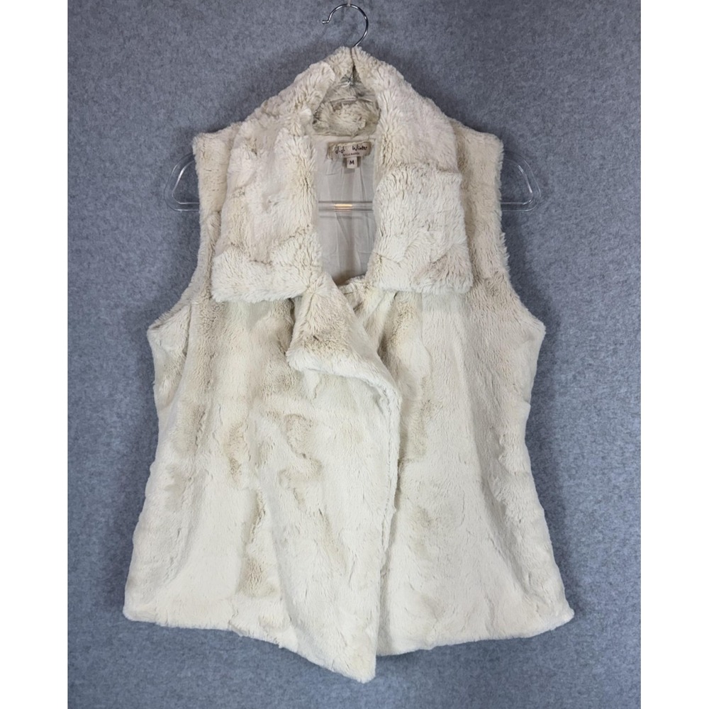 J.J. Winter Vest Womens Medium Cream Faux Fur Sleeveless Cozy Soft Sherpa Lined